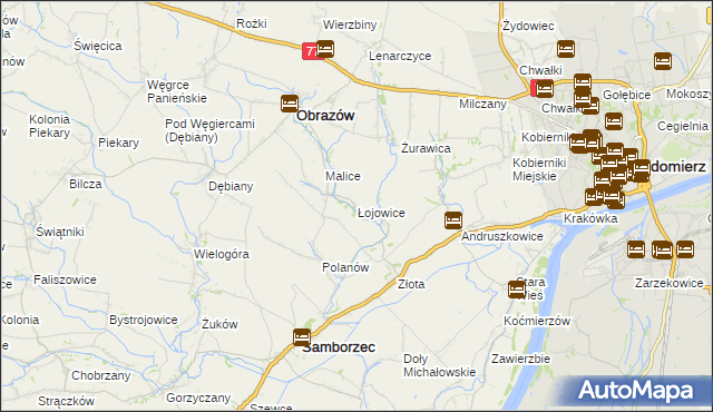 mapa Łojowice gmina Samborzec, Łojowice gmina Samborzec na mapie Targeo