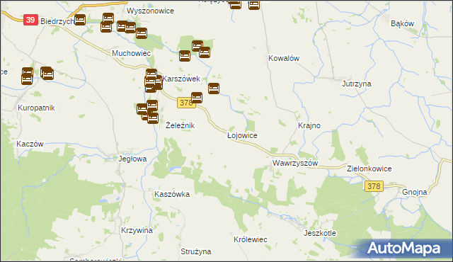 mapa Łojowice gmina Wiązów, Łojowice gmina Wiązów na mapie Targeo
