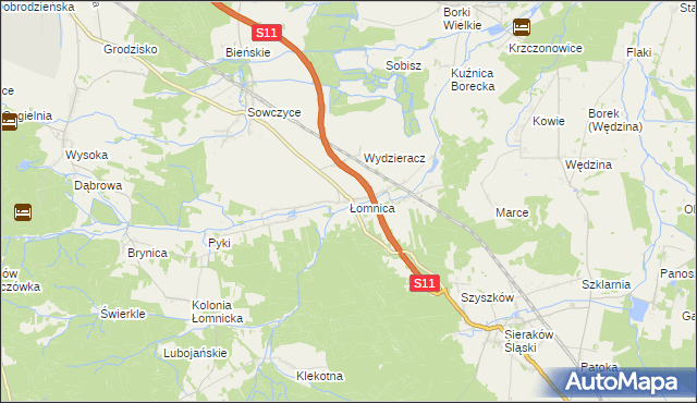 mapa Łomnica gmina Olesno, Łomnica gmina Olesno na mapie Targeo