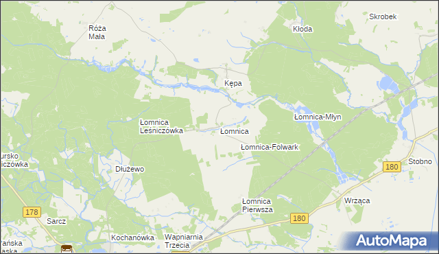 mapa Łomnica gmina Trzcianka, Łomnica gmina Trzcianka na mapie Targeo