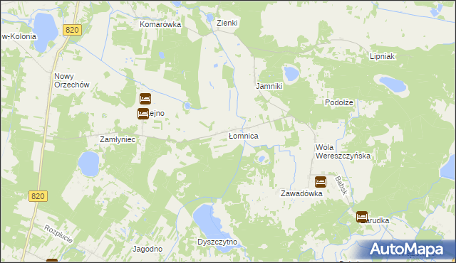mapa Łomnica gmina Urszulin, Łomnica gmina Urszulin na mapie Targeo