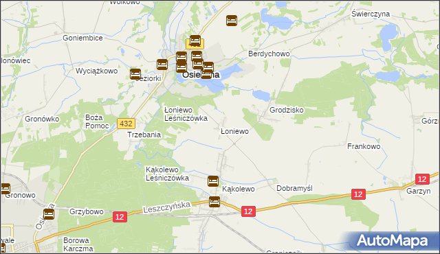 mapa Łoniewo gmina Osieczna, Łoniewo gmina Osieczna na mapie Targeo