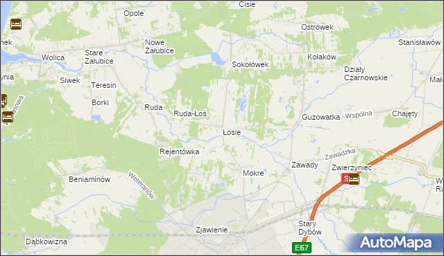 mapa Łosie gmina Radzymin, Łosie gmina Radzymin na mapie Targeo
