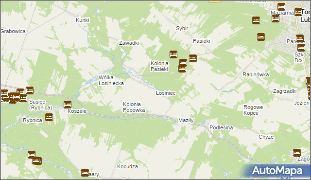 mapa Łosiniec gmina Susiec, Łosiniec gmina Susiec na mapie Targeo