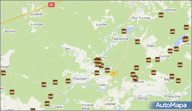 mapa Łosiny gmina Tuchola, Łosiny gmina Tuchola na mapie Targeo