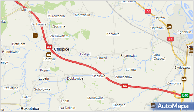 mapa Łowce, Łowce na mapie Targeo