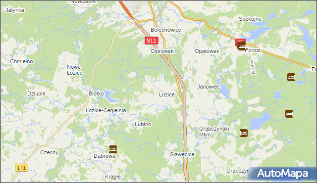 mapa Łozice gmina Bobolice, Łozice gmina Bobolice na mapie Targeo