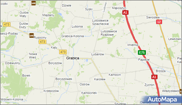 mapa Lubanów gmina Grabica, Lubanów gmina Grabica na mapie Targeo