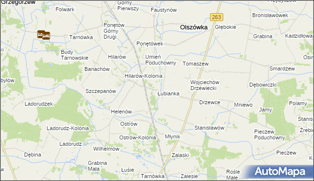 mapa Łubianka gmina Olszówka, Łubianka gmina Olszówka na mapie Targeo