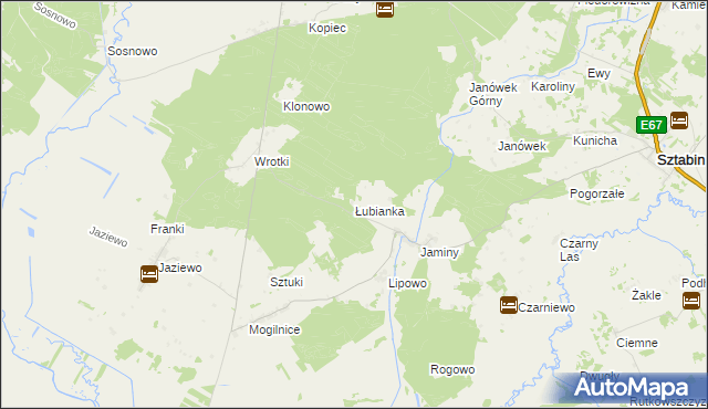 mapa Łubianka gmina Sztabin, Łubianka gmina Sztabin na mapie Targeo