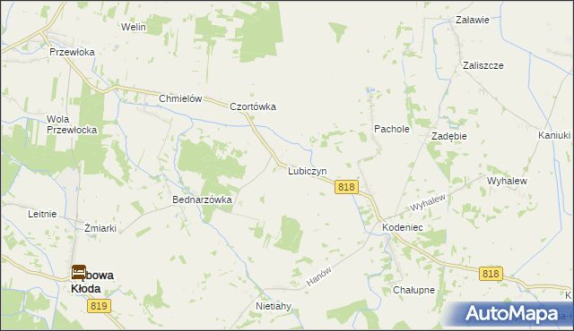 mapa Lubiczyn gmina Dębowa Kłoda, Lubiczyn gmina Dębowa Kłoda na mapie Targeo