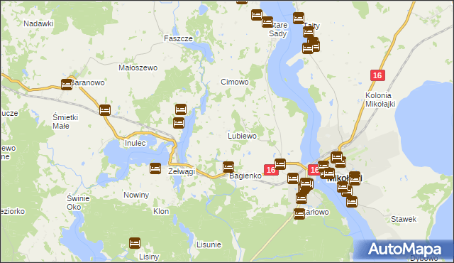 mapa Lubiewo gmina Mikołajki, Lubiewo gmina Mikołajki na mapie Targeo