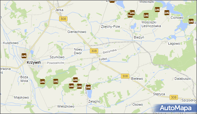 mapa Lubiń gmina Krzywiń, Lubiń gmina Krzywiń na mapie Targeo