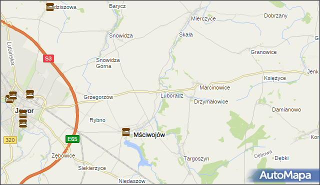 mapa Luboradz gmina Mściwojów, Luboradz gmina Mściwojów na mapie Targeo