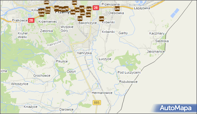 mapa Łuczyce gmina Przemyśl, Łuczyce gmina Przemyśl na mapie Targeo