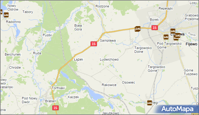mapa Ludwichowo gmina Lubawa, Ludwichowo gmina Lubawa na mapie Targeo
