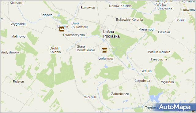 mapa Ludwinów gmina Leśna Podlaska, Ludwinów gmina Leśna Podlaska na mapie Targeo