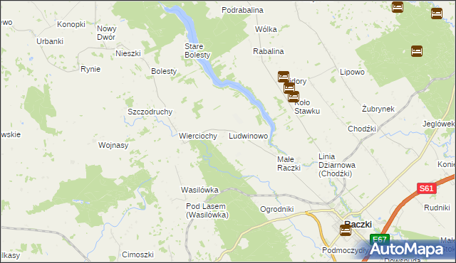 mapa Ludwinowo gmina Raczki, Ludwinowo gmina Raczki na mapie Targeo