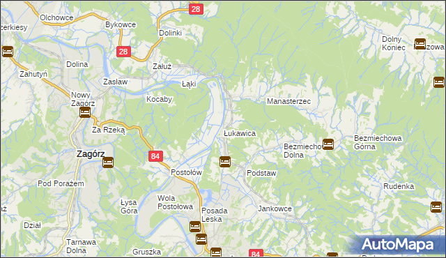 mapa Łukawica gmina Lesko, Łukawica gmina Lesko na mapie Targeo