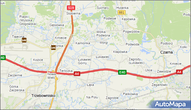 mapa Łukawiec gmina Trzebownisko, Łukawiec gmina Trzebownisko na mapie Targeo