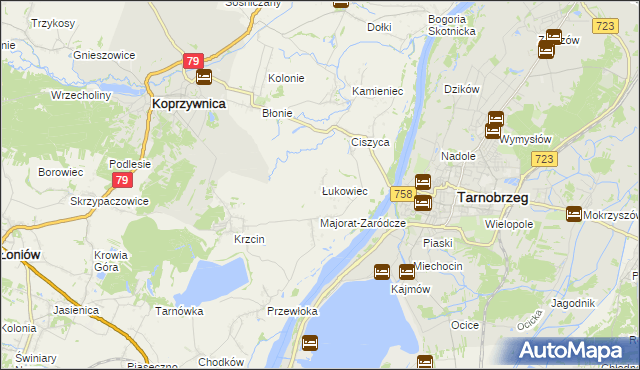 mapa Łukowiec gmina Koprzywnica, Łukowiec gmina Koprzywnica na mapie Targeo