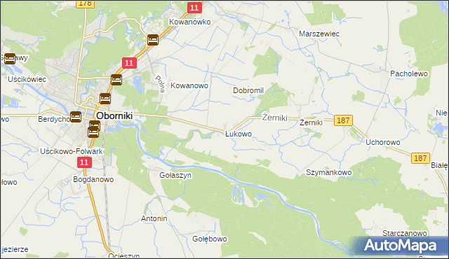 mapa Łukowo gmina Oborniki, Łukowo gmina Oborniki na mapie Targeo