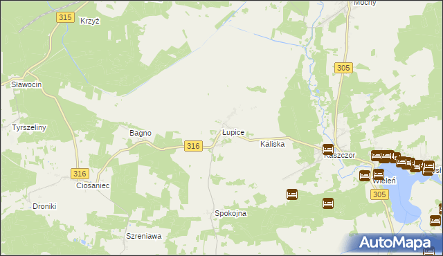 mapa Łupice gmina Sława, Łupice gmina Sława na mapie Targeo