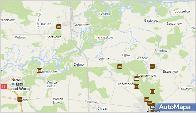 mapa Lutynia gmina Nowe Miasto nad Wartą, Lutynia gmina Nowe Miasto nad Wartą na mapie Targeo