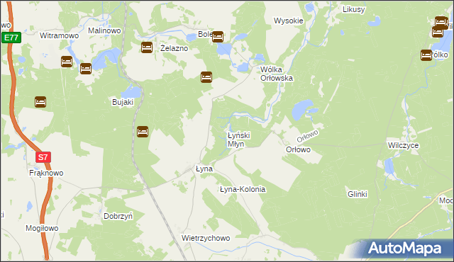 mapa Łyński Młyn, Łyński Młyn na mapie Targeo