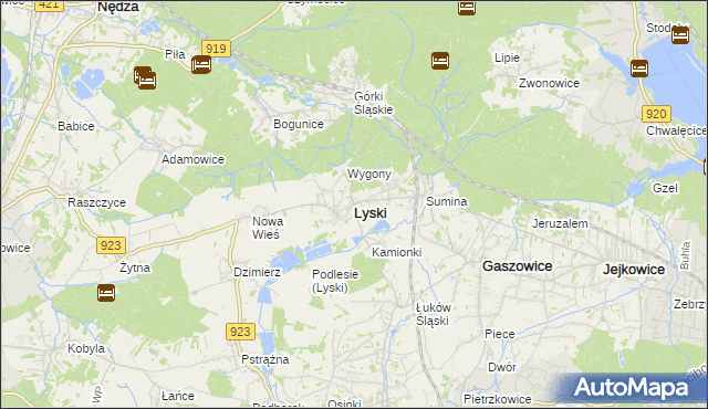 mapa Lyski powiat rybnicki, Lyski powiat rybnicki na mapie Targeo