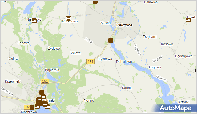 mapa Łyskowo gmina Pełczyce, Łyskowo gmina Pełczyce na mapie Targeo