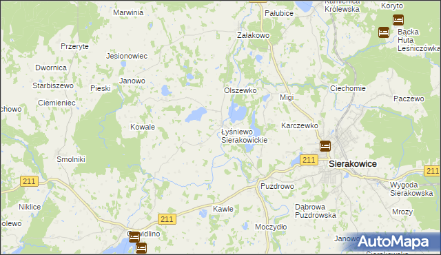 mapa Łyśniewo Sierakowickie, Łyśniewo Sierakowickie na mapie Targeo