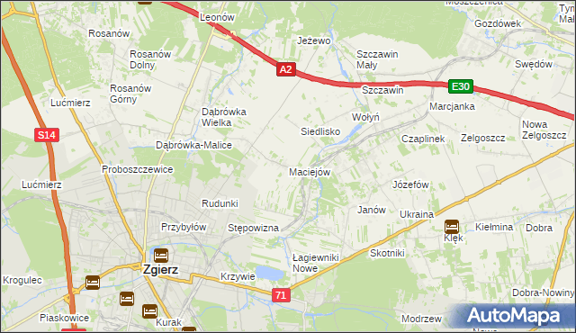 mapa Maciejów gmina Zgierz, Maciejów gmina Zgierz na mapie Targeo