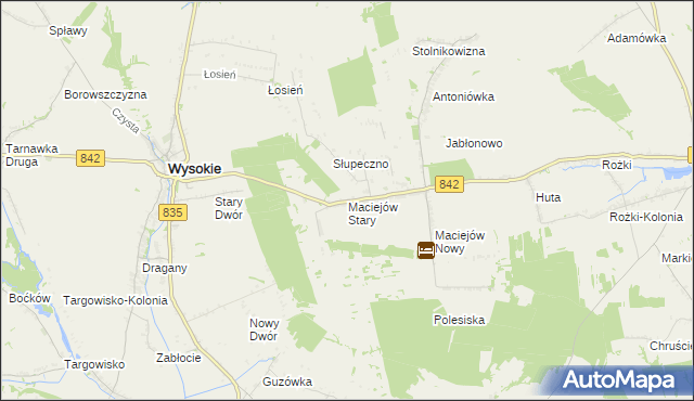 mapa Maciejów Stary gmina Wysokie, Maciejów Stary gmina Wysokie na mapie Targeo