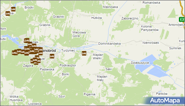 mapa Majdan Wielki gmina Krasnobród, Majdan Wielki gmina Krasnobród na mapie Targeo