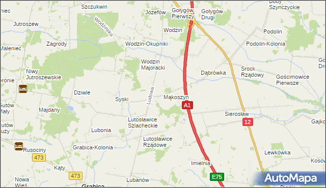 mapa Mąkoszyn gmina Tuszyn, Mąkoszyn gmina Tuszyn na mapie Targeo