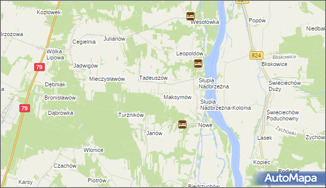 mapa Maksymów gmina Tarłów, Maksymów gmina Tarłów na mapie Targeo