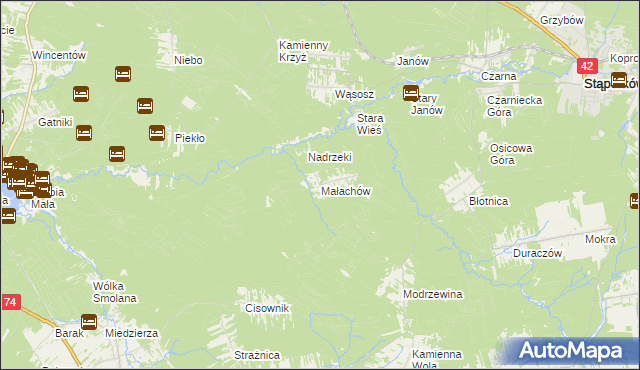 mapa Małachów gmina Końskie, Małachów gmina Końskie na mapie Targeo