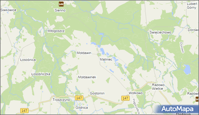 mapa Maliniec gmina Radowo Małe, Maliniec gmina Radowo Małe na mapie Targeo