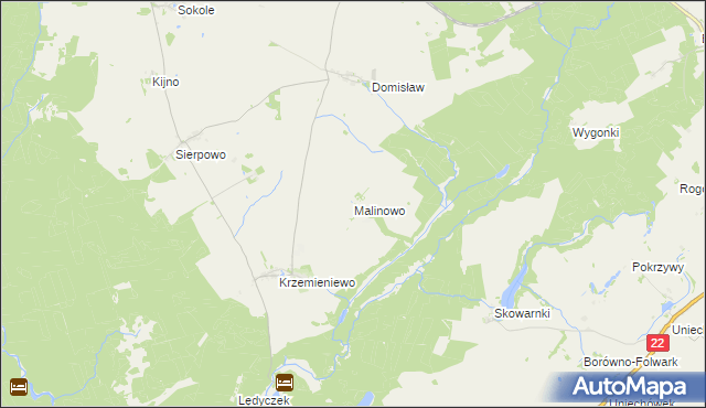 mapa Malinowo gmina Czarne, Malinowo gmina Czarne na mapie Targeo