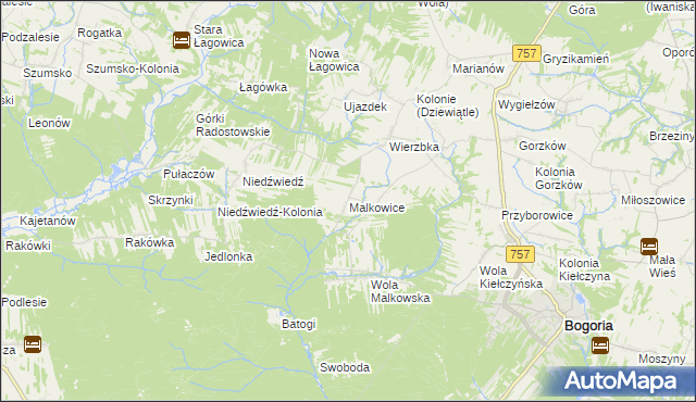 mapa Malkowice gmina Bogoria, Malkowice gmina Bogoria na mapie Targeo