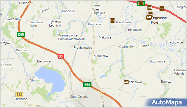 mapa Małuszów gmina Męcinka, Małuszów gmina Męcinka na mapie Targeo