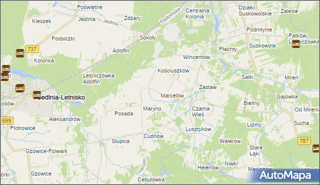 mapa Marcelów gmina Pionki, Marcelów gmina Pionki na mapie Targeo