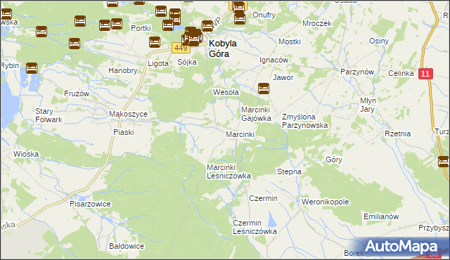 mapa Marcinki, Marcinki na mapie Targeo