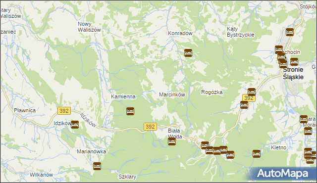 mapa Marcinków gmina Bystrzyca Kłodzka, Marcinków gmina Bystrzyca Kłodzka na mapie Targeo