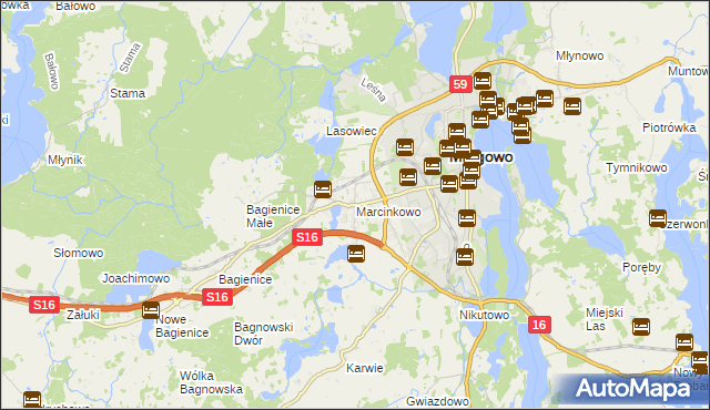 mapa Marcinkowo gmina Mrągowo, Marcinkowo gmina Mrągowo na mapie Targeo