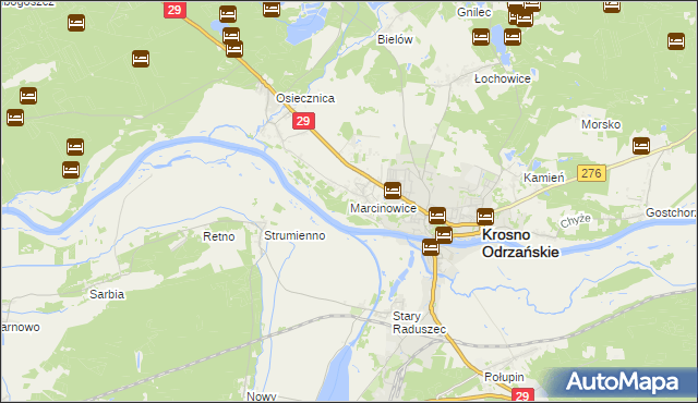 mapa Marcinowice gmina Krosno Odrzańskie, Marcinowice gmina Krosno Odrzańskie na mapie Targeo