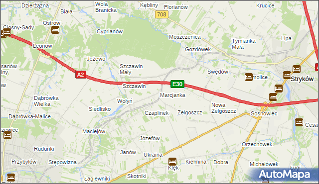 mapa Marcjanka gmina Zgierz, Marcjanka gmina Zgierz na mapie Targeo