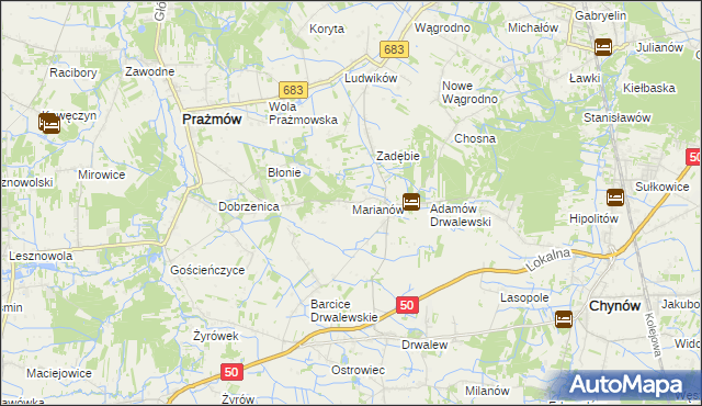 mapa Marianów gmina Chynów, Marianów gmina Chynów na mapie Targeo
