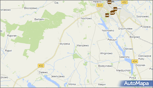 mapa Marszewo gmina Śrem, Marszewo gmina Śrem na mapie Targeo